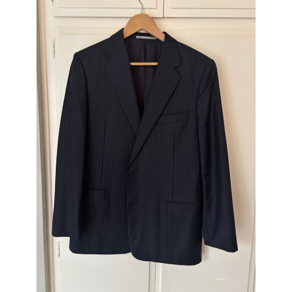 Hickey Freeman Loro Piana Tasmanian Super 130s Wool Pinstripe Blazer 43R  Navy